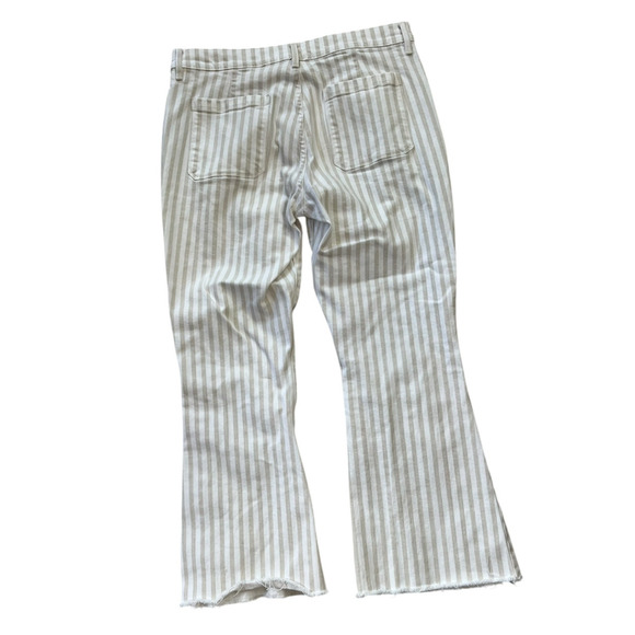 Frame Le Crop Tan White Striped Frayed Hem Cropped Flare Jeans Size 30 - Picture 5 of 7